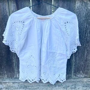 Girls White Lace Eyelet Blouse